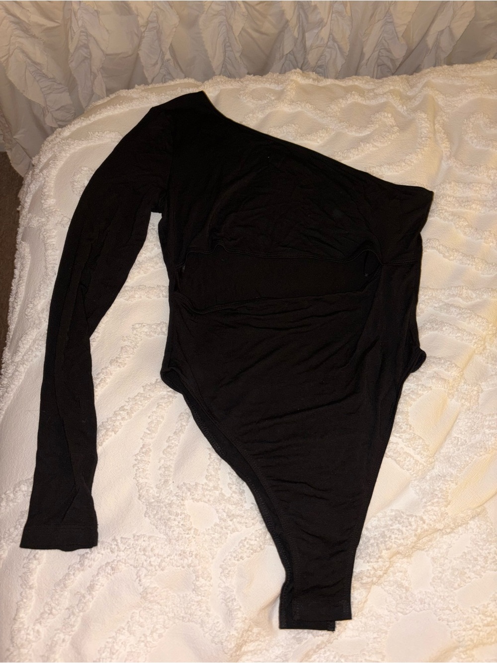 SHEIN Black One-Shoulder Long Sleeve Bodysuit